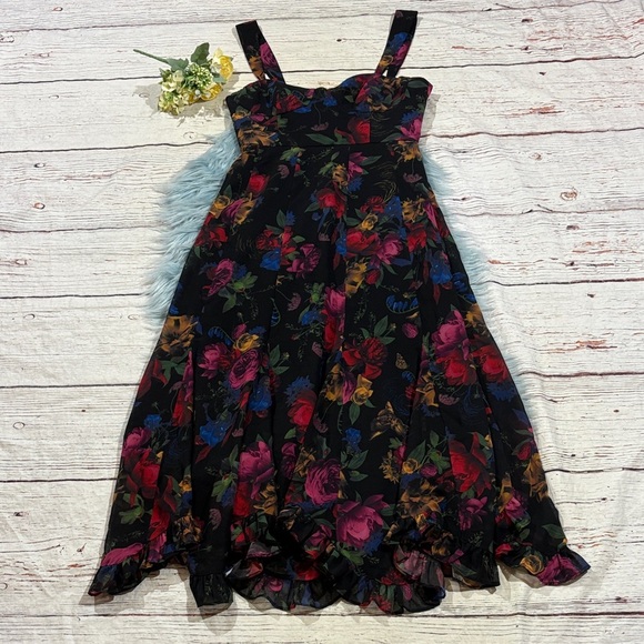 Hutch Dresses & Skirts - Hutch Vivid Shades Of Night Floral Bustier Chiffon Midi Dress